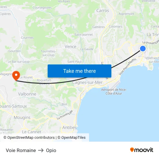 Voie Romaine to Opio map