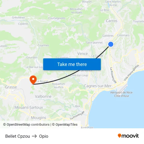Bellet Cpzou to Opio map