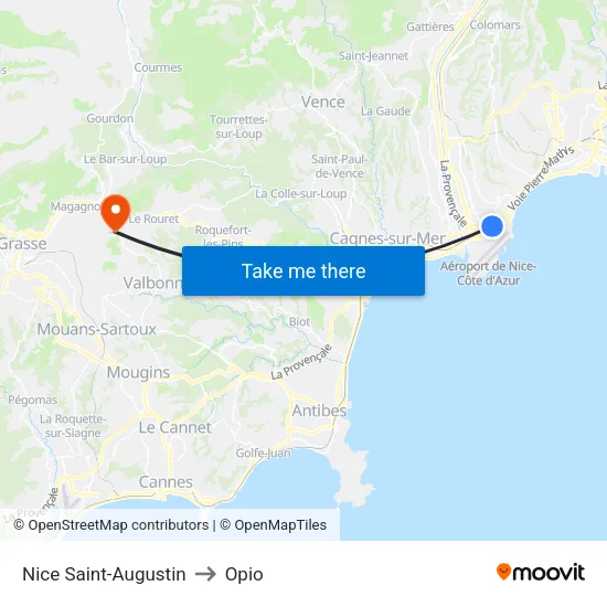Nice Saint-Augustin to Opio map
