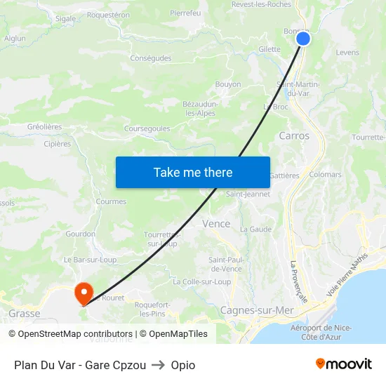 Plan Du Var - Gare Cpzou to Opio map