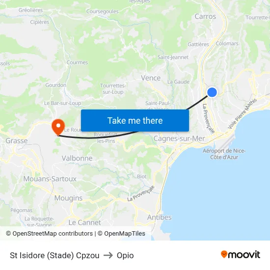 St Isidore (Stade) Cpzou to Opio map
