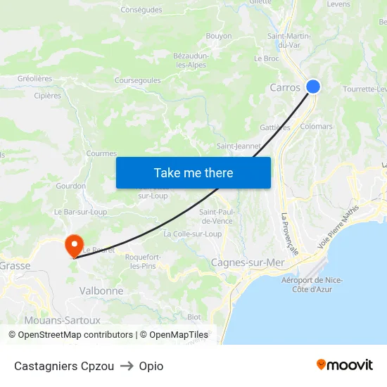 Castagniers Cpzou to Opio map