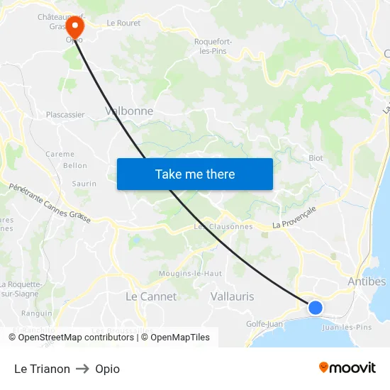 Le Trianon to Opio map