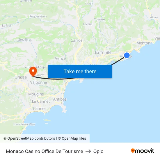 Monaco Casino Office De Tourisme to Opio map