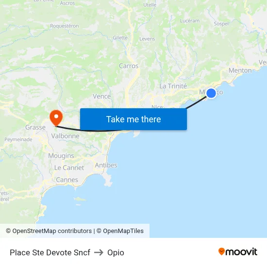 Place Ste Devote Sncf to Opio map