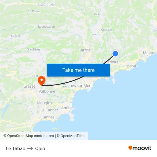 Le Tabac to Opio map