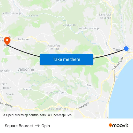 Square Bourdet to Opio map