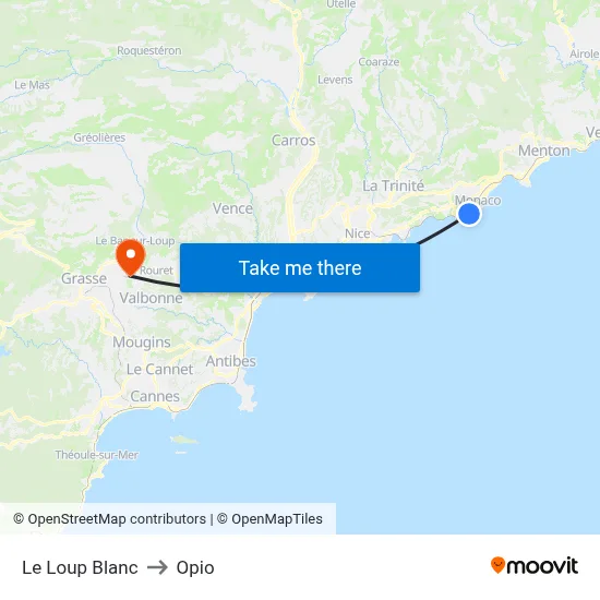 Le Loup Blanc to Opio map