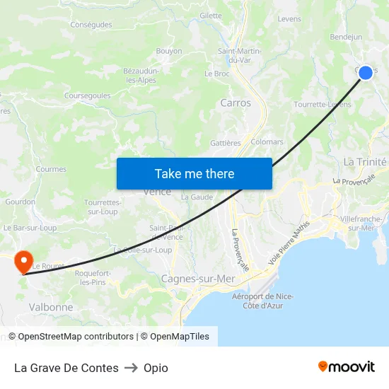 La Grave De Contes to Opio map