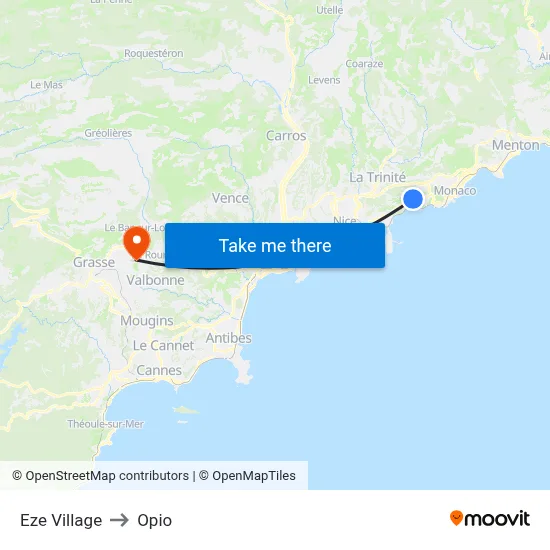 Eze Village to Opio map