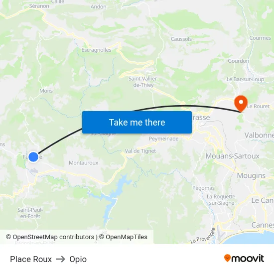 Place Roux to Opio map