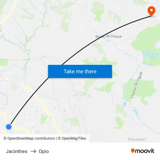 Jacinthes to Opio map