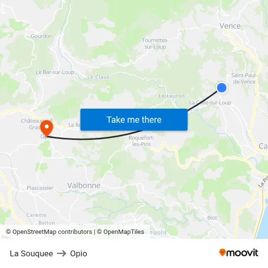 La Souquee to Opio map