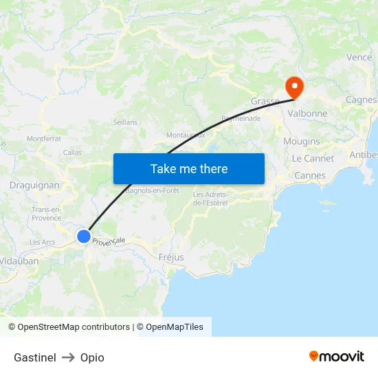 Gastinel to Opio map