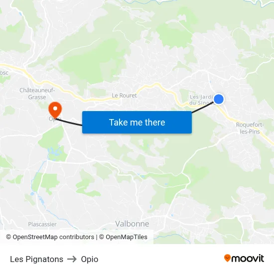 Les Pignatons to Opio map