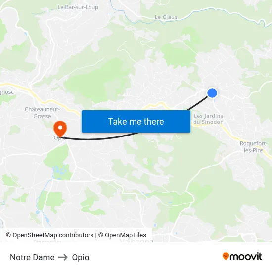 Notre Dame to Opio map