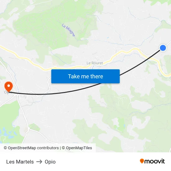 Les Martels to Opio map