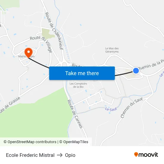 Ecole Frederic Mistral to Opio map
