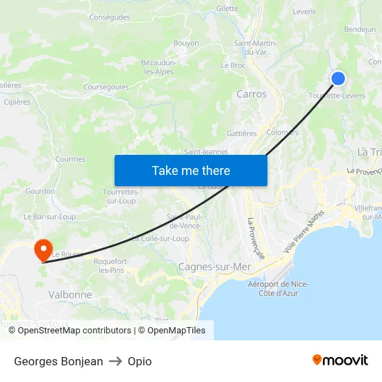 Georges Bonjean to Opio map