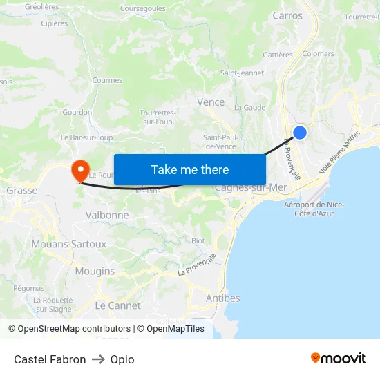 Castel Fabron to Opio map