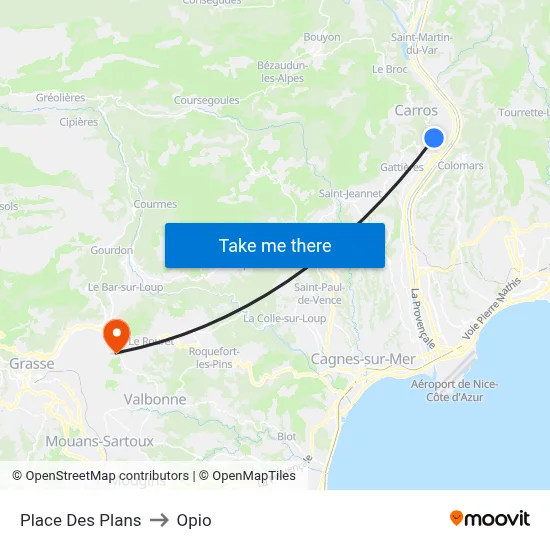 Place Des Plans to Opio map