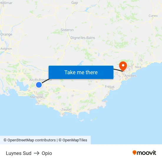 Luynes Sud to Opio map