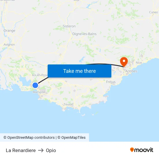 La Renardiere to Opio map