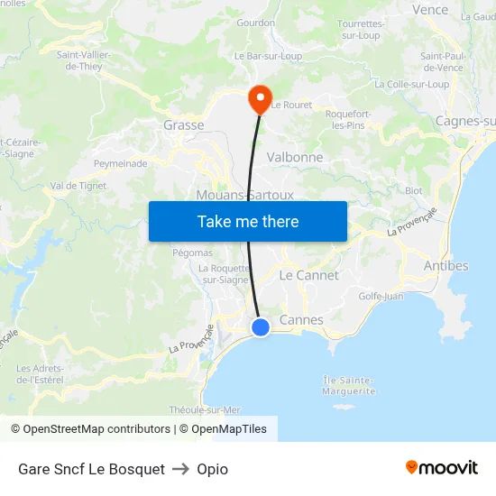 Gare Sncf Le Bosquet to Opio map