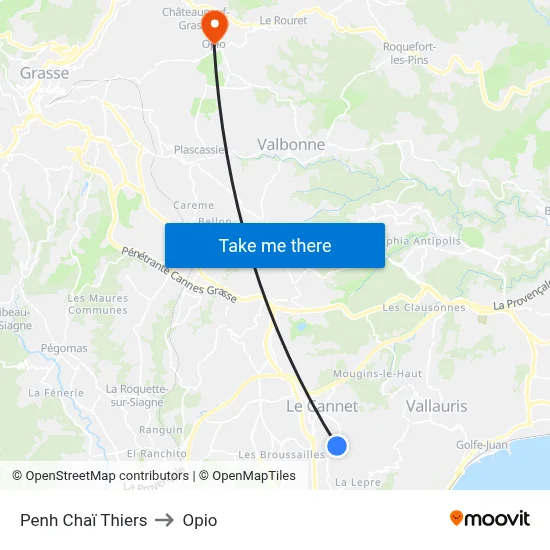 Penh Chaï Thiers to Opio map