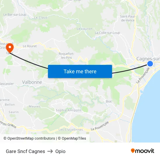Gare Sncf Cagnes to Opio map
