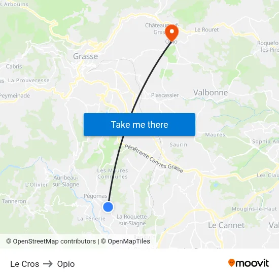 Le Cros to Opio map