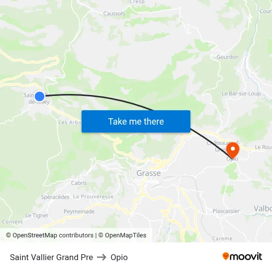 Saint Vallier Grand Pre to Opio map