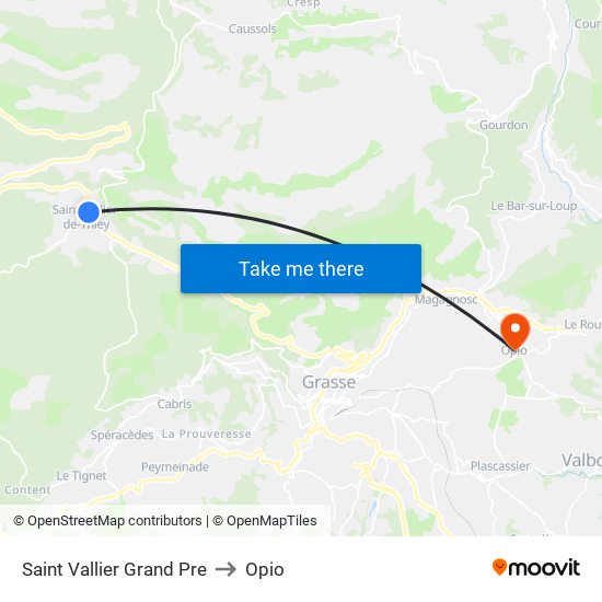 Saint Vallier Grand Pre to Opio map