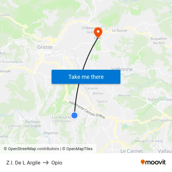 Z.I. De L Argile to Opio map