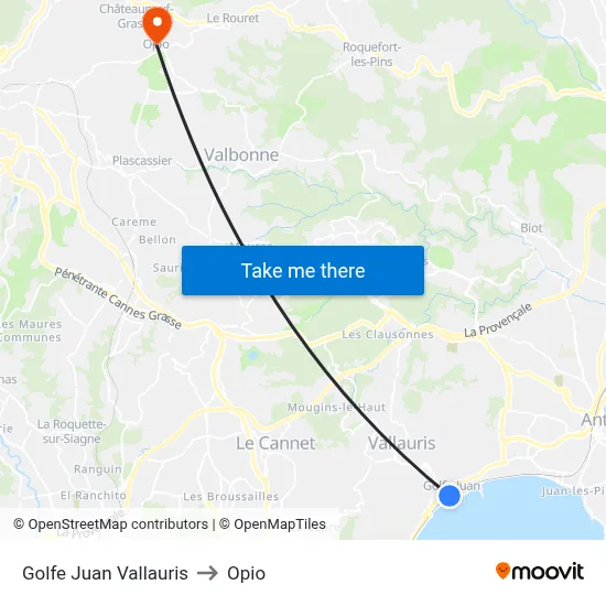 Golfe Juan Vallauris to Opio map