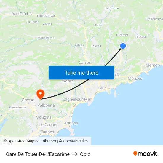 Gare De Touet-De-L'Escarène to Opio map