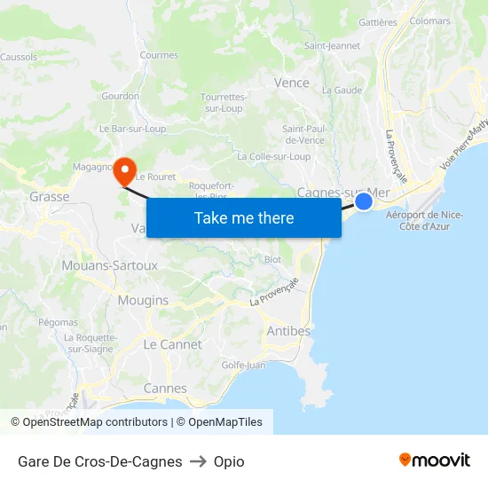 Gare De Cros-De-Cagnes to Opio map