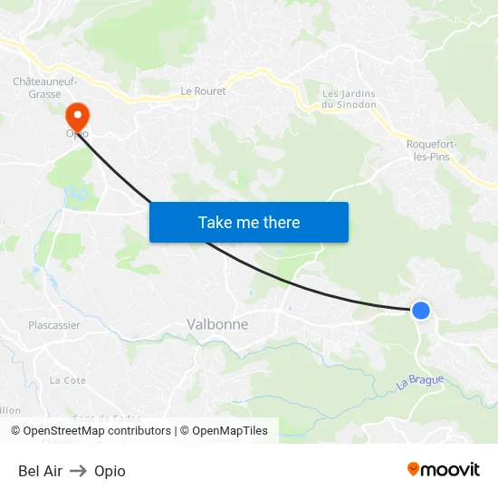 Bel Air to Opio map