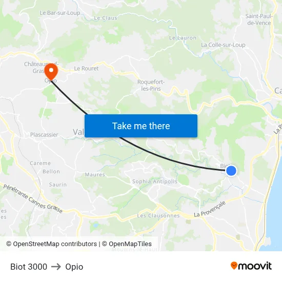 Biot 3000 to Opio map