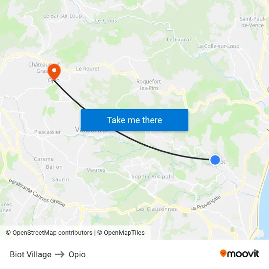 Biot Village to Opio map