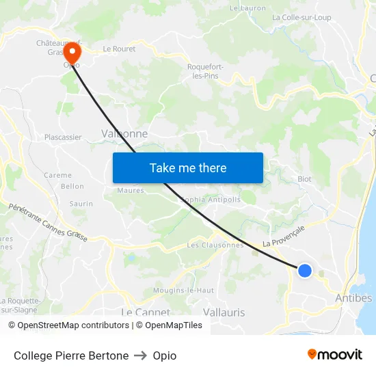 College Pierre Bertone to Opio map