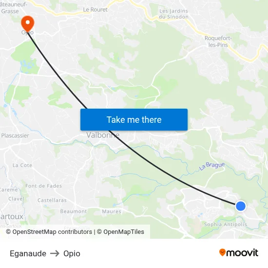 Eganaude to Opio map