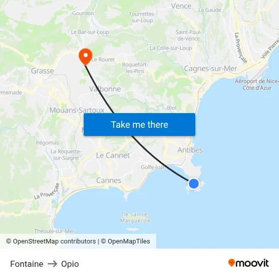 Fontaine to Opio map