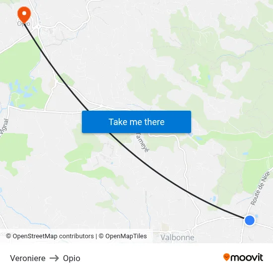 Veroniere to Opio map