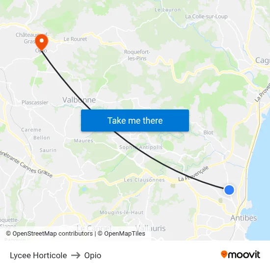 Lycee Horticole to Opio map