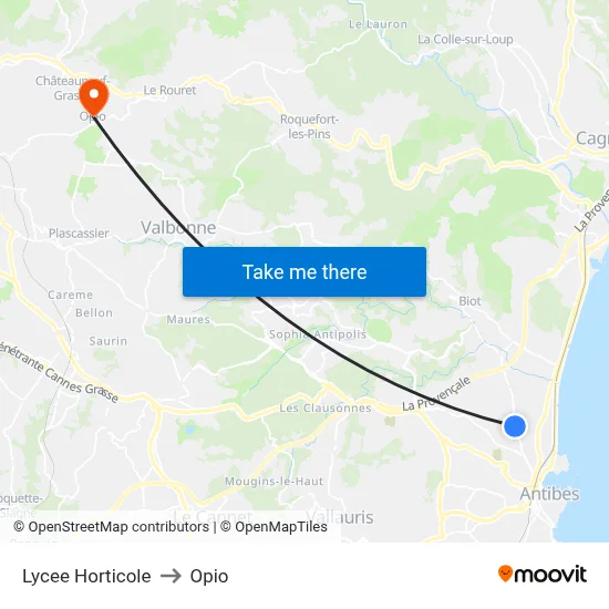 Lycee Horticole to Opio map
