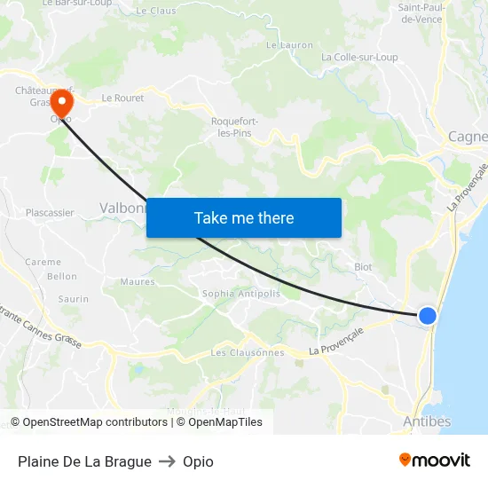 Plaine De La Brague to Opio map