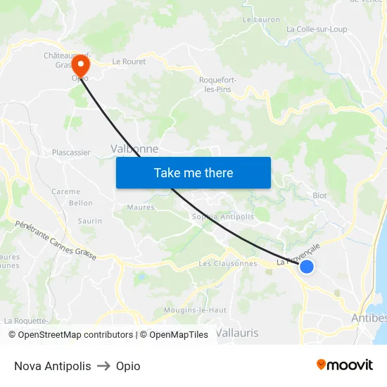 Nova Antipolis to Opio map