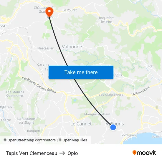 Tapis Vert Clemenceau to Opio map
