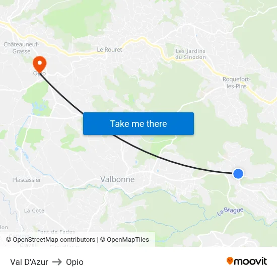 Val D'Azur to Opio map